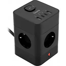 Сетевой удлинитель Buro BU-PTE4.1UC-Plus-B 1.5м (4 розетки) черный (коробка)