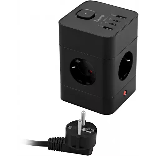 Сетевой удлинитель Buro BU-PTE4.1UC-Plus-B 1.5м (4 розетки) черный (коробка)