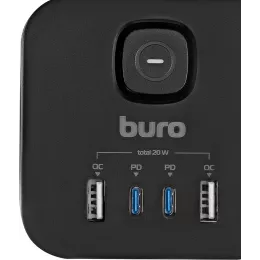 Сетевой удлинитель Buro BU-PC3.1UС-Plus-B 1.5м (3 розетки) черный (коробка)