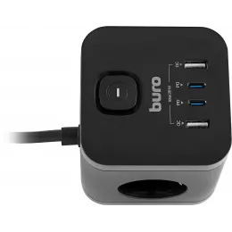 Сетевой удлинитель Buro BU-PC3.1UС-Plus-B 1.5м (3 розетки) черный (коробка)
