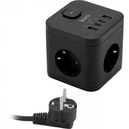Сетевой удлинитель Buro BU-PC3.1UС-Plus-B 1.5м (3 розетки) черный (коробка)
