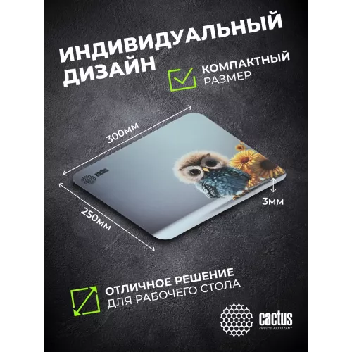 Коврик для мыши Cactus Owl gray рисунок 300x250x3мм (CS-MPC-D12M)