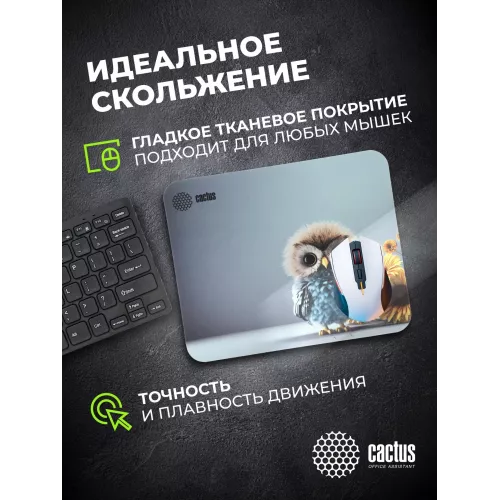 Коврик для мыши Cactus Owl gray рисунок 300x250x3мм (CS-MPC-D12M)