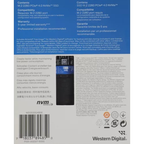 Накопитель SSD WD PCIe 4.0 x4 500GB WDS500G4B0E SN5000 Blue M.2 2280