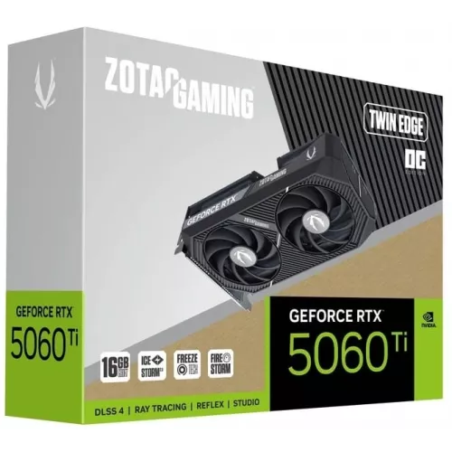 Видеокарта Zotac PCI-E 5.0 RTX 5060TI 16GB TWIN EDGE OC NVIDIA GeForce RTX 5060TI 16Gb 128bit GDDR7 2602/28000 HDMIx1 DPx3 HDCP Ret