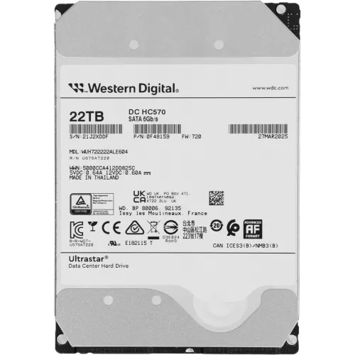 Жесткий диск WD SATA-III 22TB 0F48159 WUH722222ALE604 Server Ultrastar DC HC570 512E (7200rpm) 512Mb 3.5"
