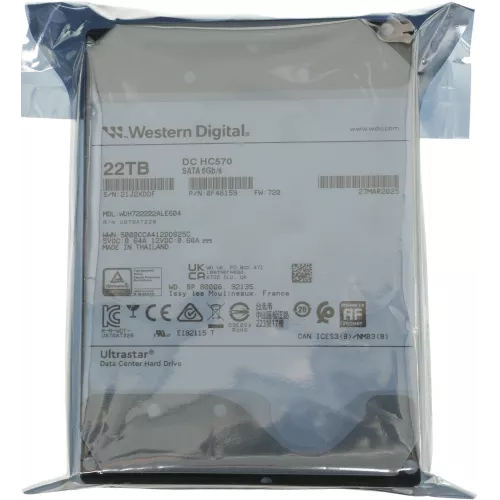 Жесткий диск WD SATA-III 22TB 0F48159 WUH722222ALE604 Server Ultrastar DC HC570 512E (7200rpm) 512Mb 3.5"