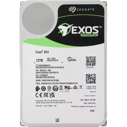 Жесткий диск Seagate SAS 3.0 12TB ST12000NM007H Server Exos X24 4KN (7200rpm) 512Mb 3.5"