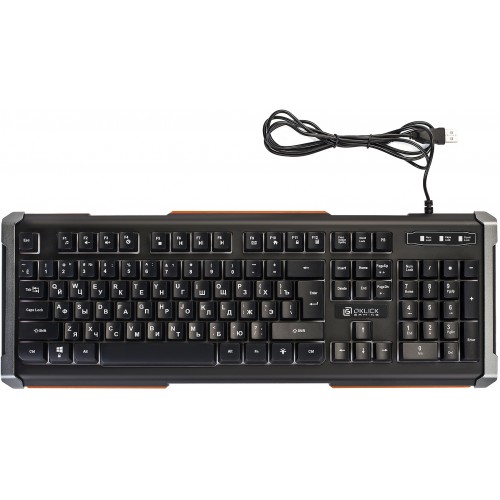 Клавиатура Оклик 717G BLACK DEATH черный/оранжевый USB Multimedia for gamer LED (476395) кабель 1.5м
