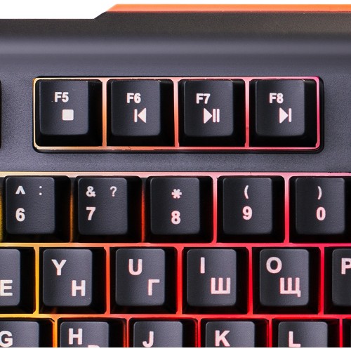 Клавиатура Оклик 717G BLACK DEATH черный/оранжевый USB Multimedia for gamer LED (476395) кабель 1.5м