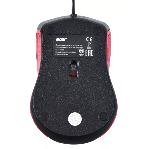 Мышь Acer OMW012 черный/красный оптическая 1200dpi USB 3but (ZL.MCEEE.003)