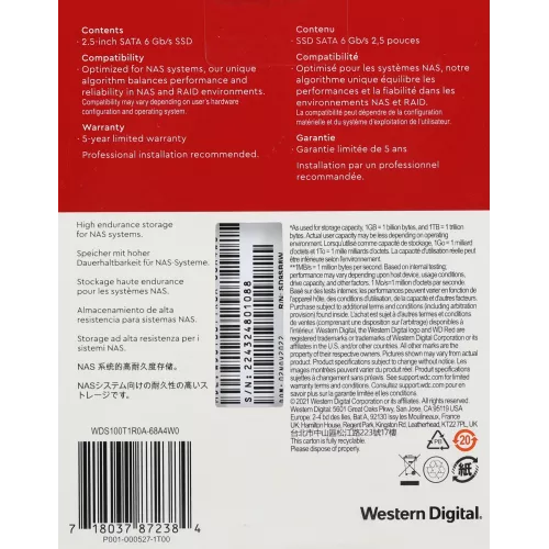 Накопитель SSD WD SATA-III 1TB WDS100T1R0A Red SA500 2.5"