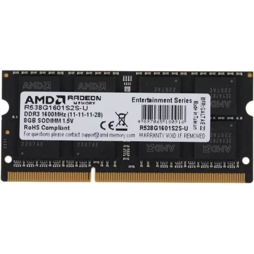 Память DDR3 8Gb 1600MHz AMD R538G1601S2S-U RTL PC3-12800 CL11 SO-DIMM 204-pin 1.5В dual rank Ret