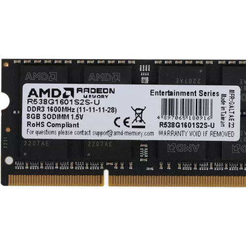 Память DDR3 8Gb 1600MHz AMD R538G1601S2S-U RTL PC3-12800 CL11 SO-DIMM 204-pin 1.5В dual rank Ret