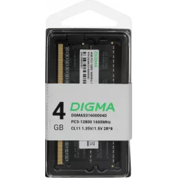 Память DDR3 4GB 1600MHz Digma DGMAS31600004D RTL PC3-12800 CL11 SO-DIMM 204-pin 1.35В dual rank Ret