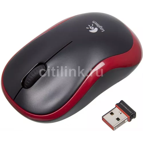Мышь Logitech M185 черный/красный оптическая 1000dpi беспров. USB для ноутбука 2but (910-002633)