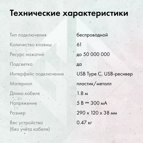 Клавиатура GMNG GG-KB500XW механическая черный USB беспроводная BT/Radio Multimedia for gamer LED (1910516) кабель 1.8м