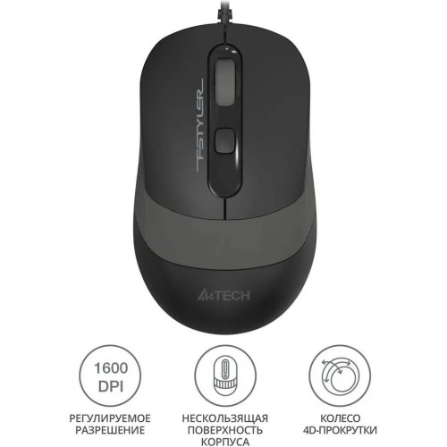 Мышь A4Tech Fstyler FM10S черный/серый оптическая 1600dpi silent USB 3but (FM10S USB GREY)
