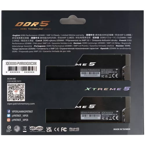 Память DDR5 2x16Gb 8000MHz Patriot PVXR532G80C38K Viper Xtreme 5 RGB RTL Gaming PC5-64000 CL38 DIMM 288-pin 1.45В с радиатором Ret