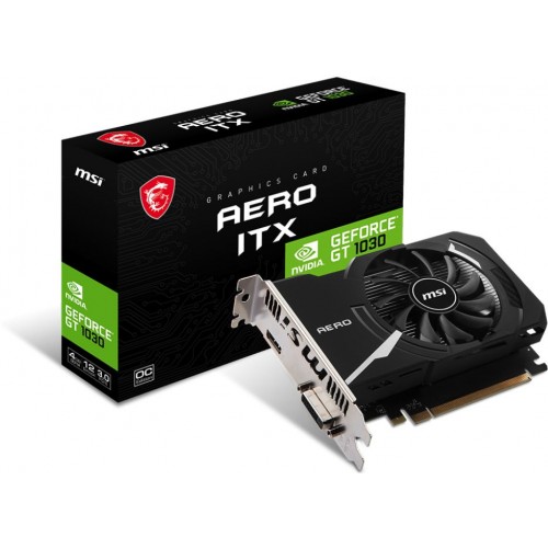 Видеокарта MSI PCI-E 3.0 GT 1030 AERO ITX 4GD4 OC NVIDIA GeForce GT 1030 4Gb 64bit DDR4 2100/2100 HDMIx1 HDCP Ret