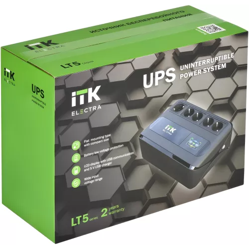 Источник бесперебойного питания ITK Electra ELT5-800VA-1-001 480Вт 800ВА черный
