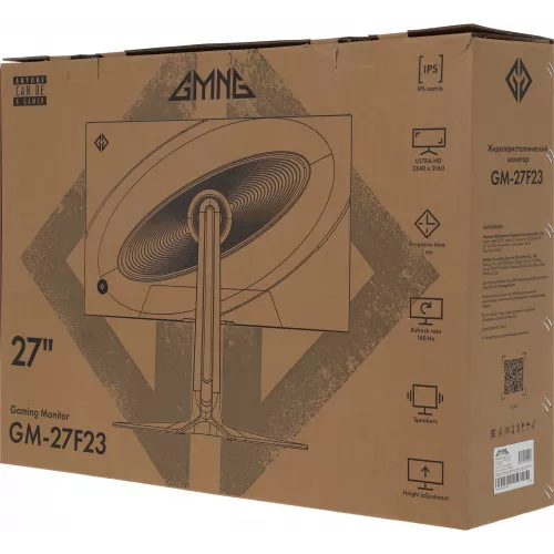 Монитор GMNG 27" Gaming GM-27F23 черный IPS LED 2ms 16:9 HDMI M/M матовая HAS Piv 400cd 178гр/178гр 3840x2160 160Hz G-Sync FreeSync DP Quad 4K (2160p) 6.63кг