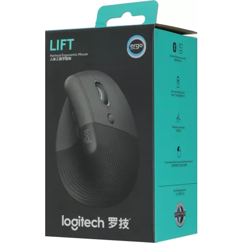 Мышь Logitech Lift графитовый оптическая 4000dpi silent беспров. BT/Radio USB для ноутбука 5but (910-006485)