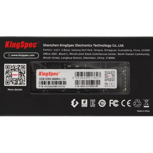 Память DDR4 32GB 2666MHz Kingspec KS2666D4N12032G RTL PC4-21300 CL17 SO-DIMM 260-pin 1.2В single rank Ret