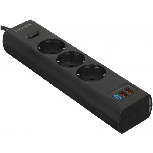 Сетевой фильтр Philips CHP4336BA/51 2м (3 розетки) черный (коробка)