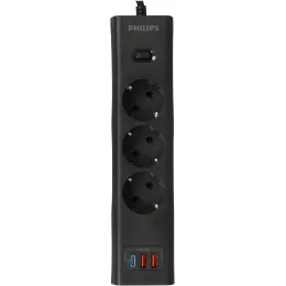 Сетевой фильтр Philips CHP4336BA/51 2м (3 розетки) черный (коробка)