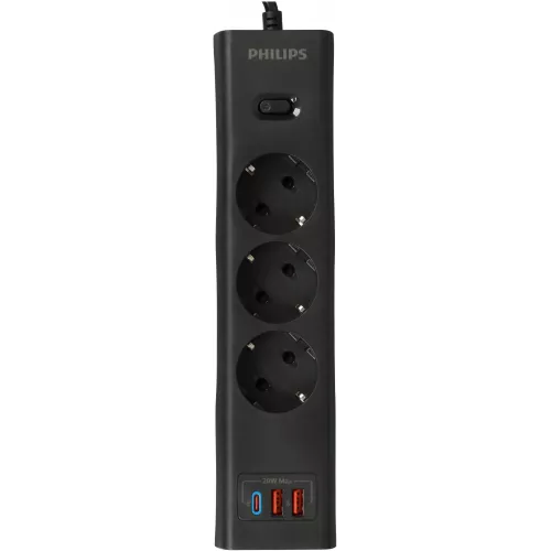 Сетевой фильтр Philips CHP4336BA/51 2м (3 розетки) черный (коробка)