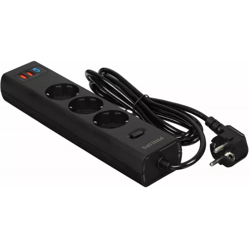 Сетевой фильтр Philips CHP4336BA/51 2м (3 розетки) черный (коробка)