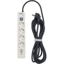 Сетевой фильтр Powercom SP-01 USB2A1CW 3,0М 3.0м (4 розетки) белый/серый (коробка)