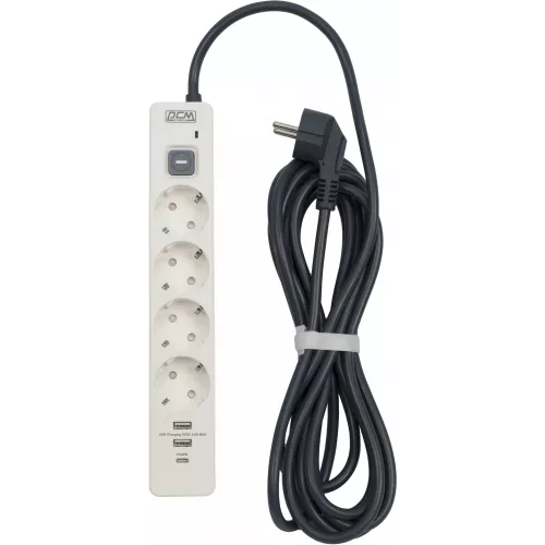 Сетевой фильтр Powercom SP-01 USB2A1CW 3,0М 3.0м (4 розетки) белый/серый (коробка)