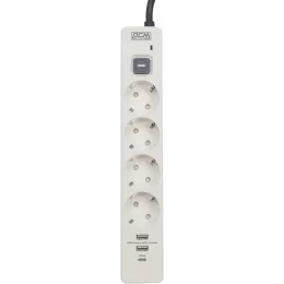 Сетевой фильтр Powercom SP-01 USB2A1CW 3,0М 3.0м (4 розетки) белый/серый (коробка)