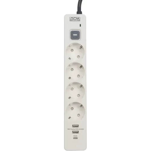 Сетевой фильтр Powercom SP-01 USB2A1CW 3,0М 3.0м (4 розетки) белый/серый (коробка)
