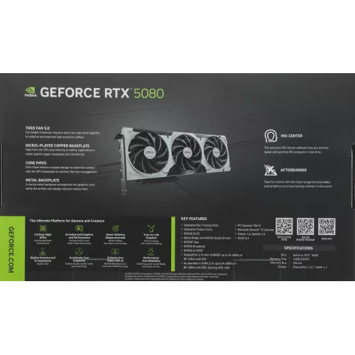 Видеокарта MSI PCI-E 5.0 RTX 5080 16G VENTUS 3X OC NVIDIA GeForce RTX 5080 16Gb 256bit GDDR7 2640/30000 HDMIx1 DPx3 HDCP Ret