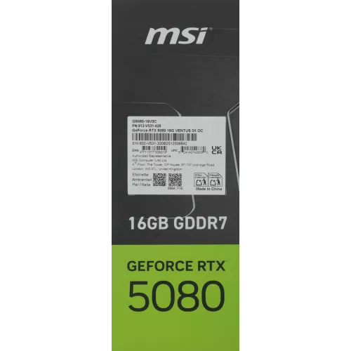 Видеокарта MSI PCI-E 5.0 RTX 5080 16G VENTUS 3X OC NVIDIA GeForce RTX 5080 16Gb 256bit GDDR7 2640/30000 HDMIx1 DPx3 HDCP Ret