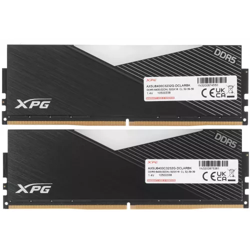 Память DDR5 2x32GB 6400MHz A-Data AX5U6400C3232G-DCLARBK XPG Lancer RGB RTL Gaming PC5-51200 CL32 DIMM 288-pin 1.35В kit dual rank с радиатором Ret