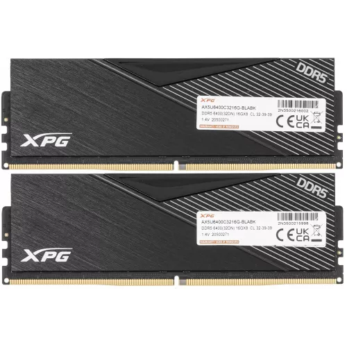 Память DDR5 2x16GB 6400MHz A-Data AX5U6400C3216G-DCLABK XPG Lancer RTL Gaming PC5-51200 CL32 DIMM 288-pin 1.4В kit dual rank с радиатором Ret