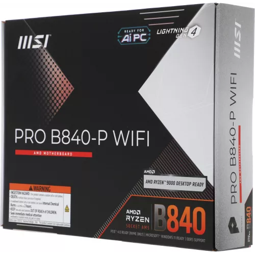 Материнская плата MSI PRO B840-P WIFI Socket AM5 AMD B840 4xDDR5 ATX AC`97 8ch(7.1) 2.5Gg RAID+HDMI