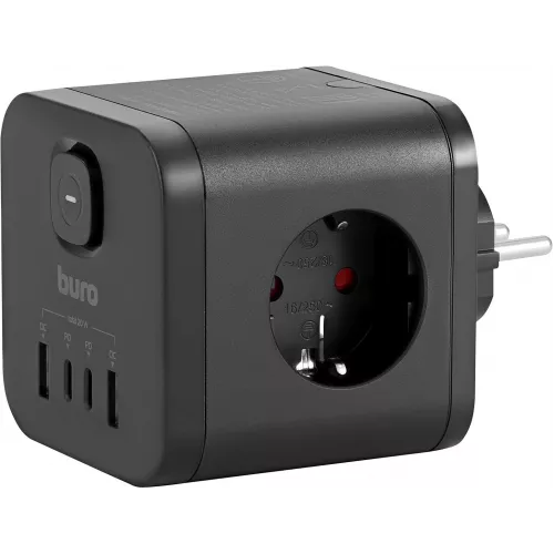 Сетевой разветвитель Buro BU-PW3UC-Plus-B (3 розетки) черный (коробка)