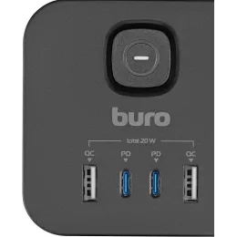 Сетевой разветвитель Buro BU-PW3UC-Plus-B (3 розетки) черный (коробка)
