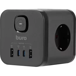 Сетевой разветвитель Buro BU-PW3UC-Plus-B (3 розетки) черный (коробка)