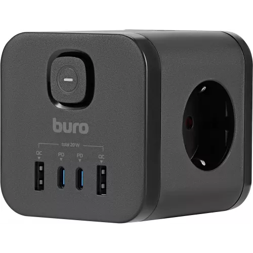 Сетевой разветвитель Buro BU-PW3UC-Plus-B (3 розетки) черный (коробка)