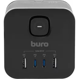 Сетевой разветвитель Buro BU-PW3UC-Plus-B (3 розетки) черный (коробка)