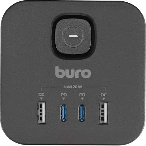 Сетевой разветвитель Buro BU-PW3UC-Plus-B (3 розетки) черный (коробка)