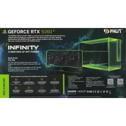 Видеокарта Palit PCI-E 5.0 PA-RTX5060Ti INFINITY 3 NVIDIA GeForce RTX 5060TI 16Gb 128bit GDDR7 2407/28000 HDMIx1 DPx3 HDCP Ret