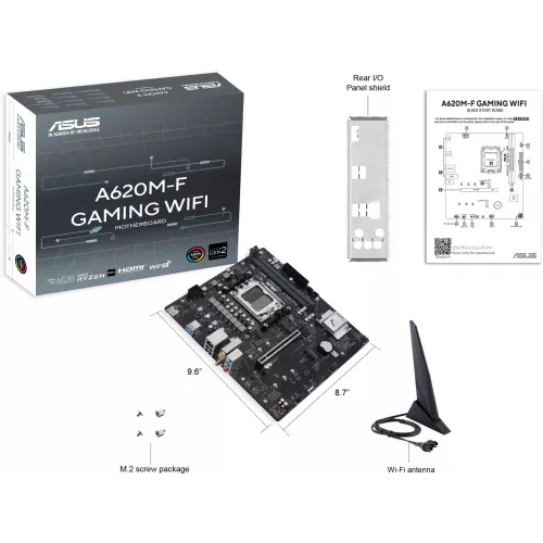 Материнская плата Asus A620M-F GAMING WIFI Socket AM5 AMD A620 2xDDR5 mATX AC`97 8ch(7.1) 2.5Gg RAID+HDMI