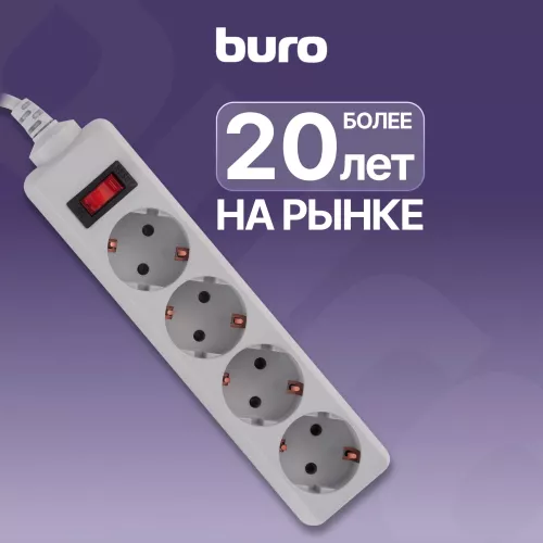 Сетевой фильтр Buro 400SL-1-G 1.5м (4 розетки) серый (пакет ПЭ)